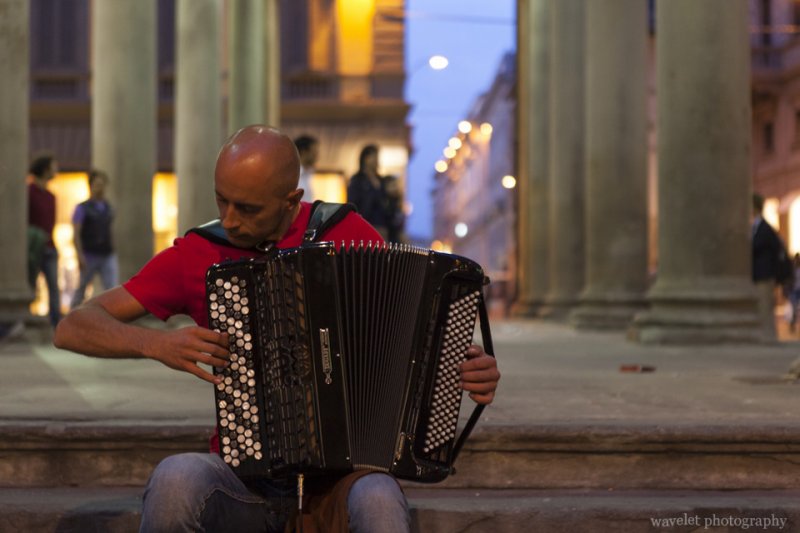 Playing accordion at Mercato Vecchio (The Old Market), Florence