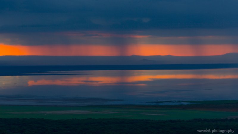 Sunrise and thunderstorm over Lake Manyara