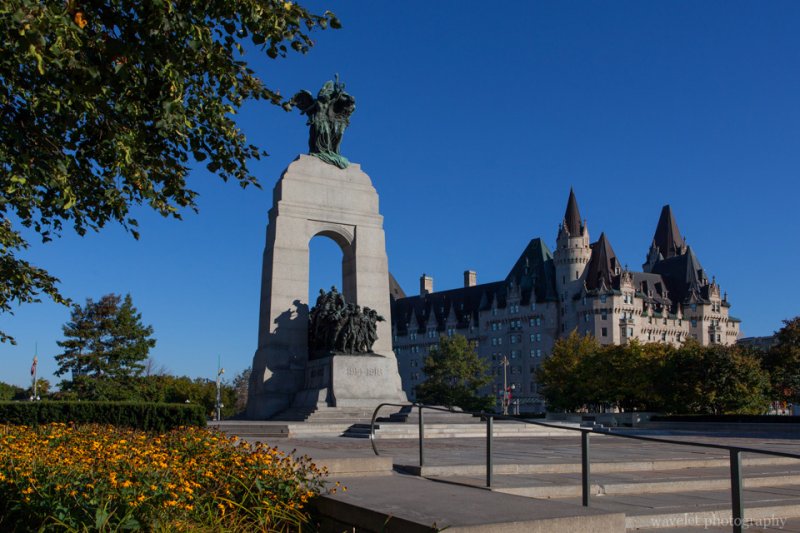 National War Memorial and Fairmont Chateau Laurier in background, Ottawa
