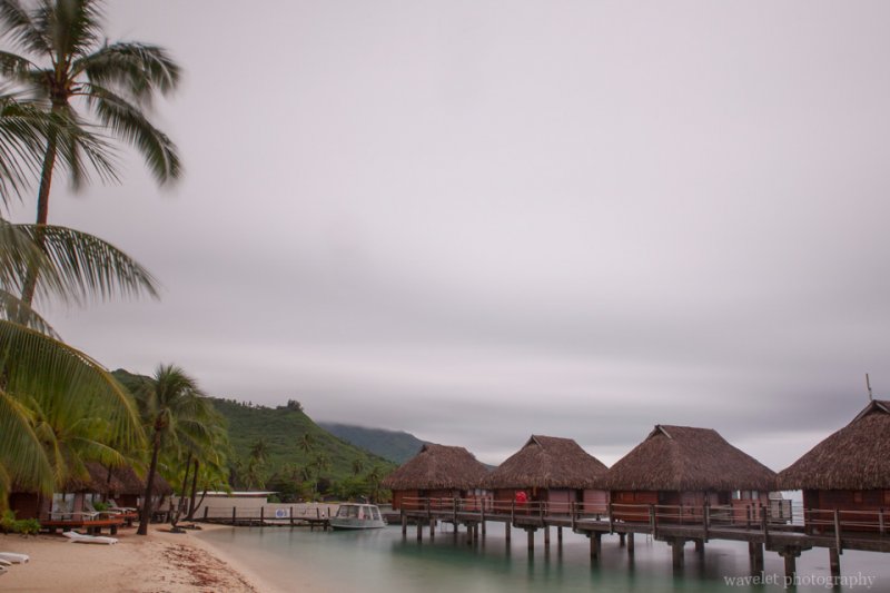 Overwater bungalow in the heavy cloudy day, Moorea Pearl Resort