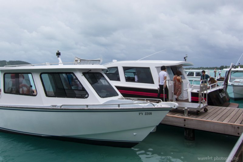 Boats welcome guests at Bora Bora Airport
