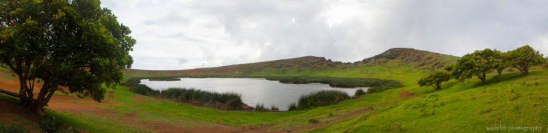 Panorama of Rano Raraku's crater lake, Easter Island