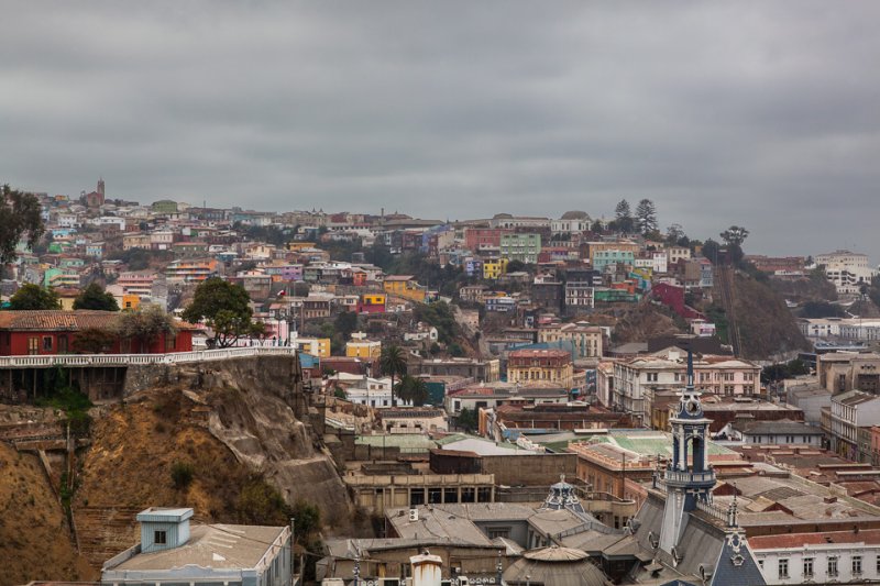 Hilly landscape and colorful houses of Valparaiso