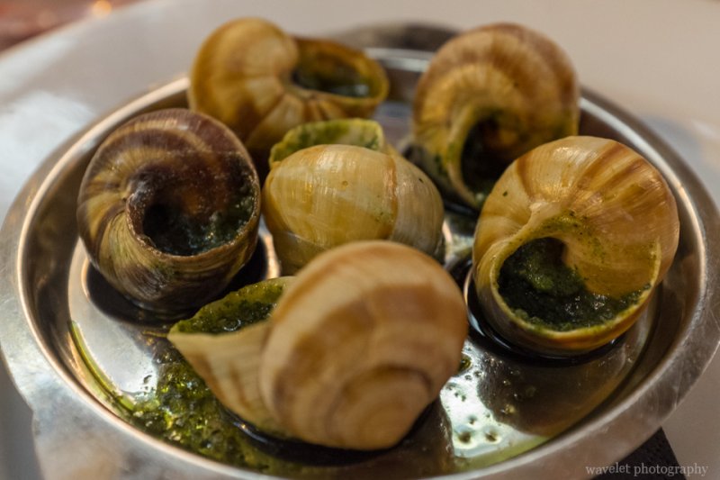Escargots, snails cooked with pesto, Chez Fernand, Paris