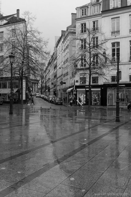 Place Maurice Barrès in the early morning rain, Paris