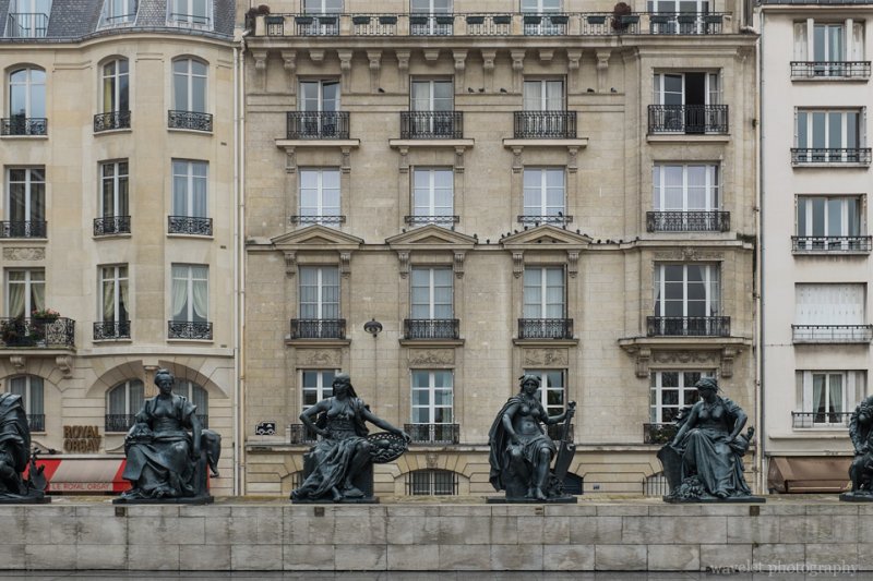 The statues of the six continents at the esplanade of the Musée d'Orsay, Paris