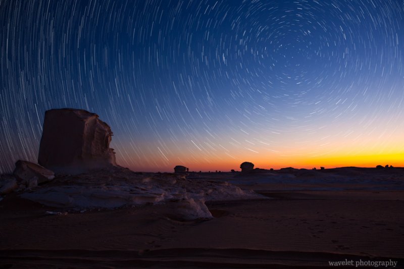 Star Trail in White Desert before Sunrise