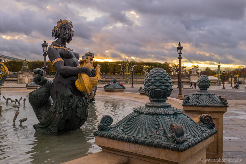 La Fontaine des Fleuves at Place de la Concorde with Jardin des Tuileries in the background, Paris