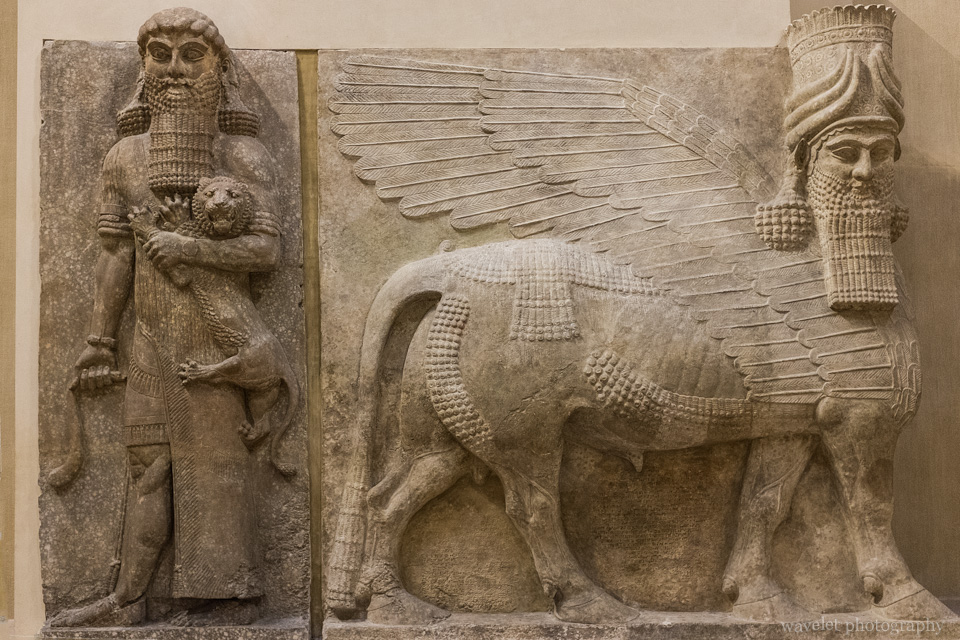 Human-headed winged bull from the palace of Sargon II of Assyria, Cour Khorsabad of Musée du Louvre, Paris