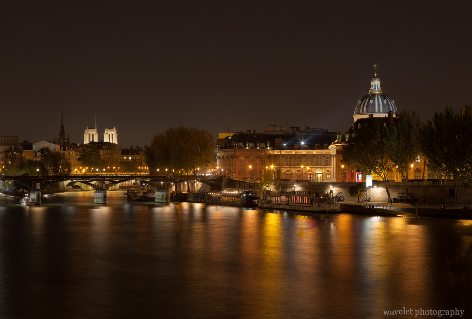 Institut de France and Pont des Arts with Notre-Dame at the background, Paris