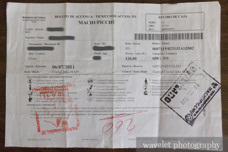 Machu Picchu Ticket
