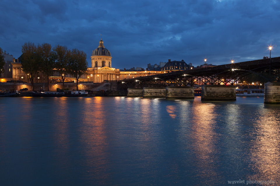 Institut de France and Pont des Arts at night, Paris