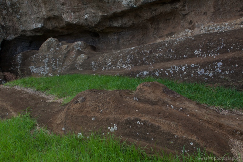Two large moais carved from the rock, Rano Raraku, Easter Island
