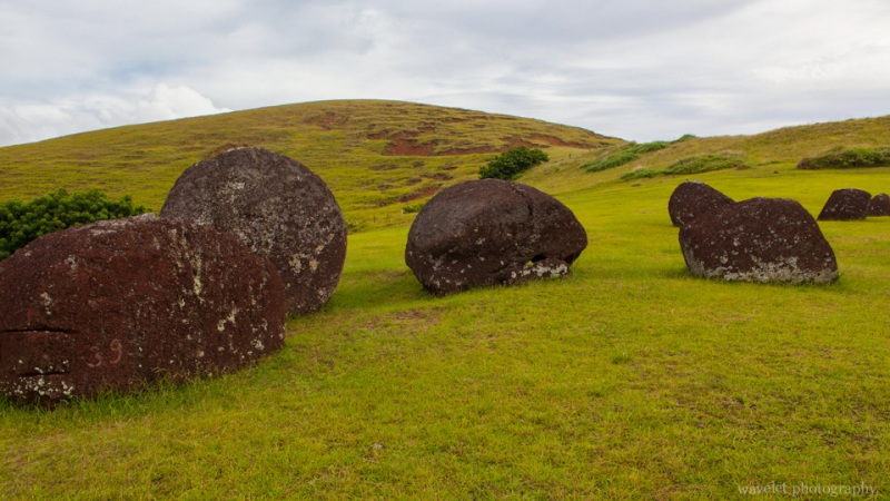 Red scoria, used to carve the pukao (topknots), at Puna Pau, Easter Island