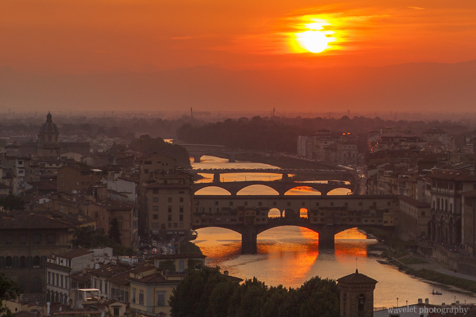 River Arno and Bridges in sunset, Florence