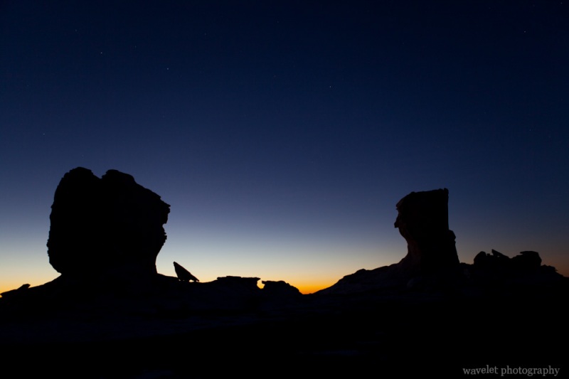 Silhouette of Rocks in White Desert Half an Hour before Sunrise
