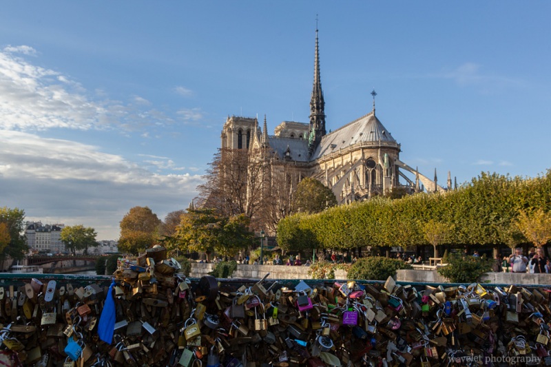 Love-locks on Pont de l\'Archevêché and Norre-Dame, Paris