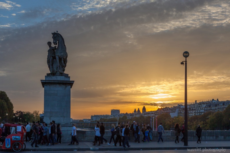 Pont d\'Iéna near Eiffel Tower at sunset, Paris