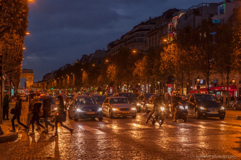 The Champs-Élysées and the Arc de Triomphe at night, Paris