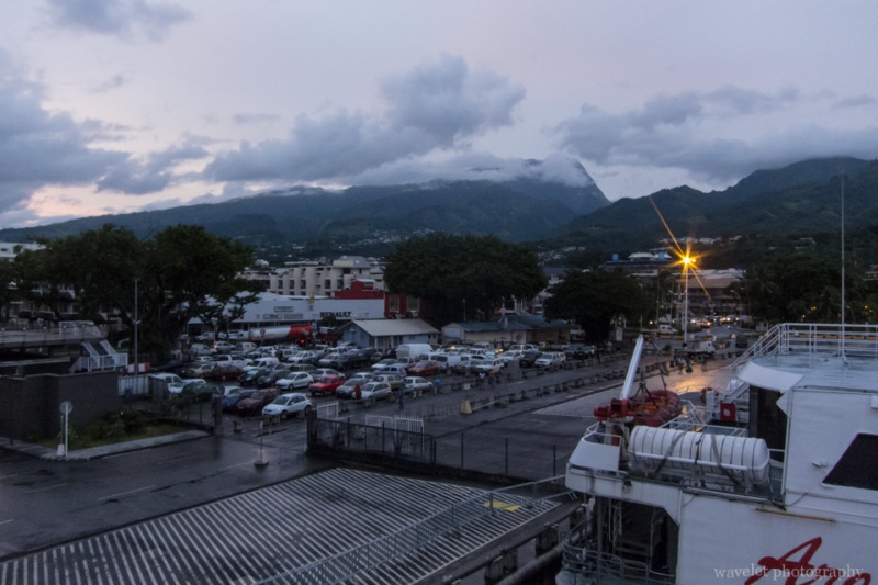 Overlook Mont Orohena from ferry station, Papeete, Tahiti
