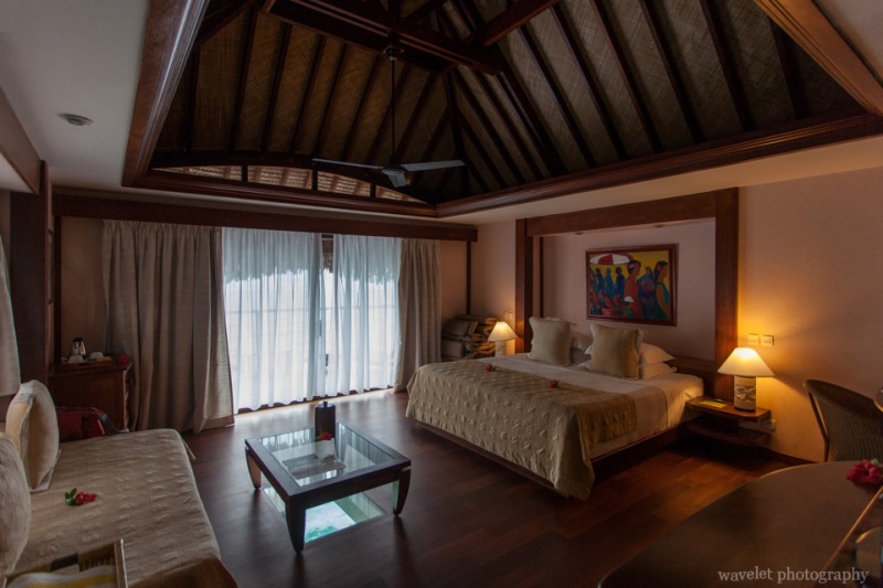 Inner-view of the overwater bungalow, Moorea Pearl Resort