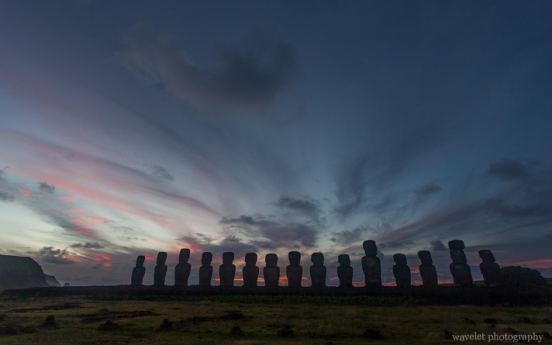 Ahu Tongariki at sunrise, Easter Island
