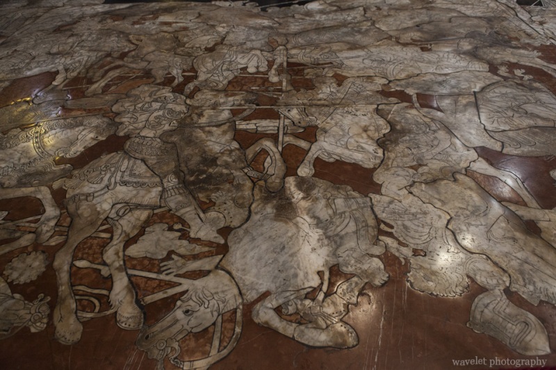 The inlaid marble mosaic floor in the Duomo, Siena