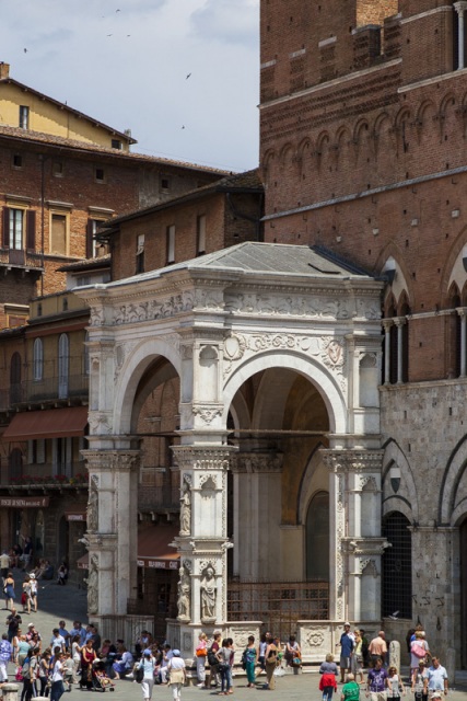 The marble loggia of the Torre del Mangia, Siena